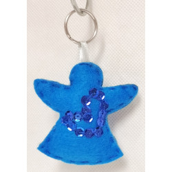 Niebieski Breloczek Aniołek w kształcie serca cekiny w kolorze niebieskim